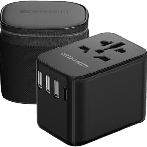 Worldwide Travel Adapter with USB C and A Port, All-in-one Universal Plug Carry Pouch Dual 10A Fuses International Power 4 Plugs Trips to US AU Europe UK