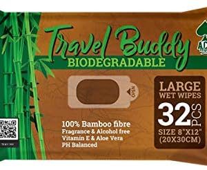 Large Body Wet Wipes Biodegradable - No Rinse Bath Or Shower Bamboo Wipe - Gym, Travel, Camping, Backpacking, Hiking, Pets, Festival Essentials/Accessories, 32 Wipes(8"X12"/20X30CM)