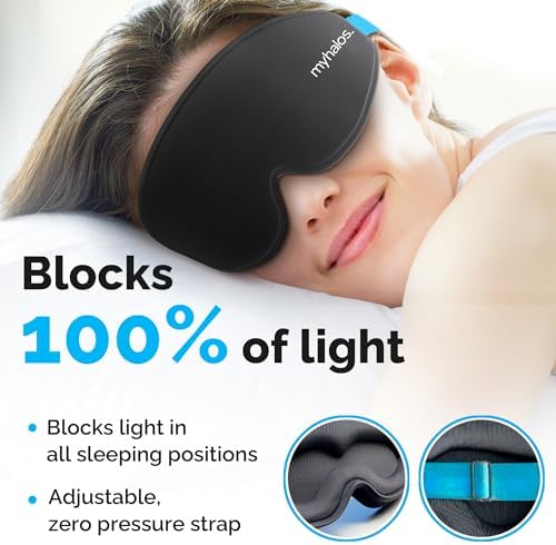 MyHalos 100% Blackout Sleep Masks for Women & Men - Zero Eye Pressure Eye Mask for Sleeping -Our Halo Sleep Mask Includes a Storage Pouch- Black Eye Mask for Travel or Blindfold - Image 3
