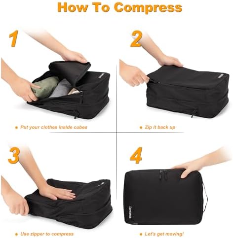 Compression Packing Cubes, Lumesner 8 Set Travel Packing Cubes for Carry on Suitcases, Compression Suitcase Organizers Bag Set & Travel Cubes (8-piece, Black) - Image 4