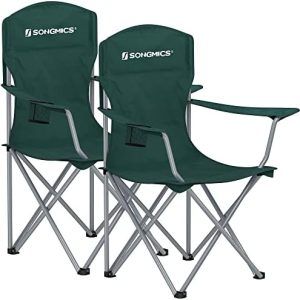 SONGMICS Set of 2 Folding Chairs, Camping Chairs, Comfortable Heavy Duty Structure, Max. Load 150 kg, with Drink Holder, Outdoor Chair