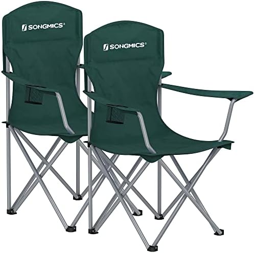 SONGMICS Set of 2 Folding Chairs, Camping Chairs, Comfortable Heavy Duty Structure, Max. Load 150 kg, with Drink Holder, Outdoor Chair