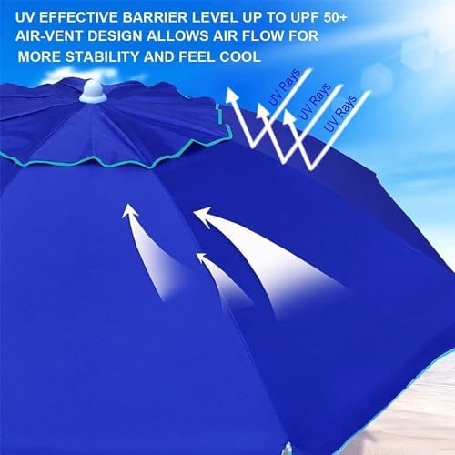 AMMSUN 6.5ft Twice Folded Portable Beach Umbrella with Sand Anchor Windproof,Push Button Tilt and Air Vent UV 50+ Protection Fits in a Large Suitcase for Patio Garden Beach Pool Backyard Blue - Image 7
