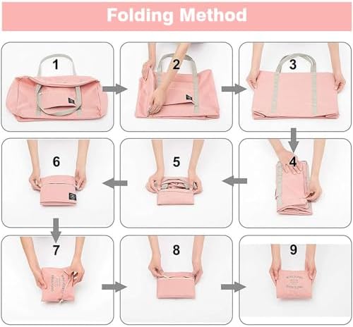 Foldable Travel Duffel Bag, 2 PCS Portable Luggage Foldable Storage Bag, Waterproof Lightweight Carry-on Bags for Sports Gym Vacation (Light Blue Light Pink) - Image 3