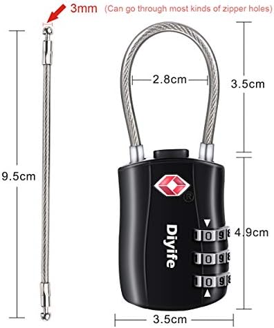 Diyife TSA Luggage Locks, [2 Pack] 3-Digit Security Suitcase Locks, Combination Padlock for Suitcases Flexible Cable Travel Lock, TSA Approved Luggage Locks for Suitcases Travel Luggage Bag Case - Image 3