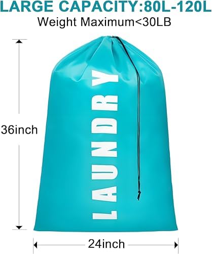 2 Pack Large Laundry Bags, 24" x 36" Portable Laundry Bags with Drawstring Cord, Ideal for Travel, Home, Dormitory, and Camping Use (Cyan + Pink) - Image 8