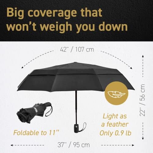EEZ-Y Compact Travel Umbrella w/Windproof Double Canopy Construction - Auto Open Close Button for One Handed Operation - Sturdy Portable and Lightweight for Easy Carry - Image 2