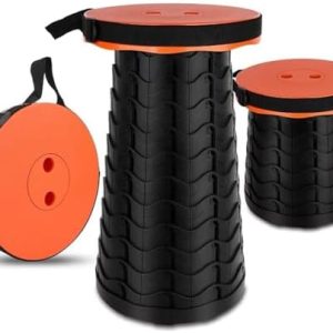 Portable Chair Folding Stool,Retractable Telescopic Camping Stools Lightweight Sturdy Seat Adjustable Collapsible(ORANGE)