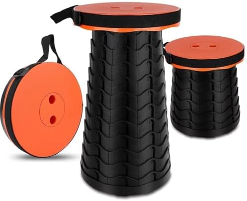 Portable Chair Folding Stool,Retractable Telescopic Camping Stools Lightweight Sturdy Seat Adjustable Collapsible(ORANGE)