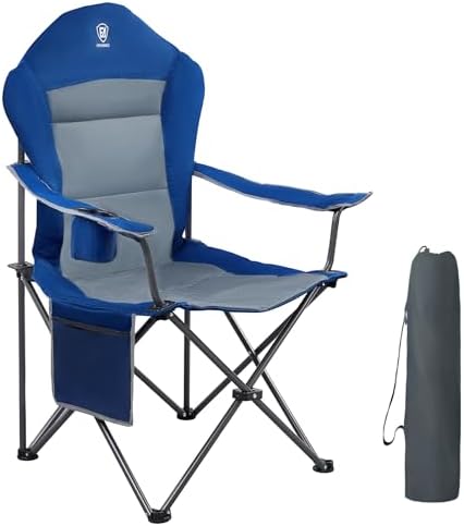 EVER ADVANCED Camping Chairs for Adults Heavy Duty Folding Chair Up to 160kg Oversized with High Back & Cup Holder & Side Pocket Comfy Camp Fold Up Chair