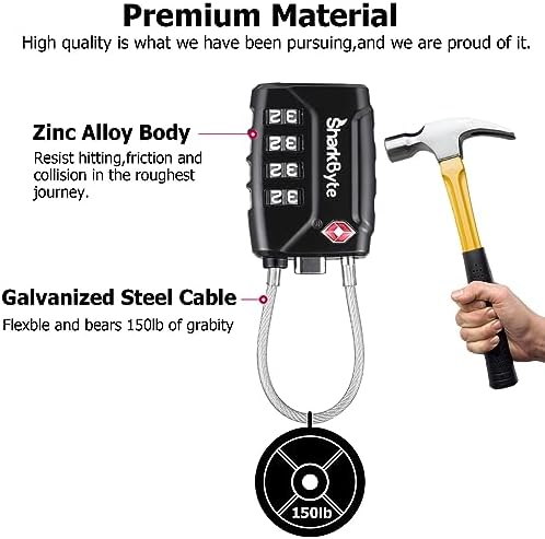 SharkByte TSA Approved Suitcase Locks - 4-Dial Security Travel Combination Padlock, Flexible Cable Wire Travel Lock for Suitcases, Luggage locks, Case Travel Bag Gym Locker Code Small PadLock (Pack 4) - Image 3