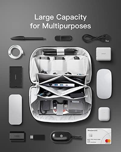 Inateck 180° Open Cable Organiser Bag Electronics Accessories Travel Bag Gadgets Organizer Splashproof, Storage Tech Pouch with Handle, Black, Large - Image 3