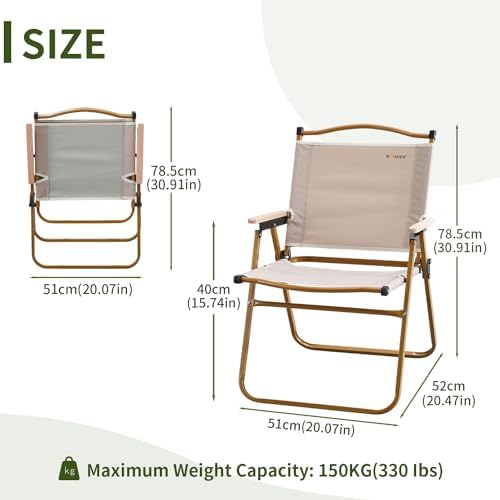 Camping Chair, Outdoor Garden Folding Chair, Wood Armrest Relax Camp Chairs, Portable Foldable Picnic Chair, Beach Chair, Lightweight Lawn Furniture for BBQ Party Picnic Camping Fishing Travel - Image 3