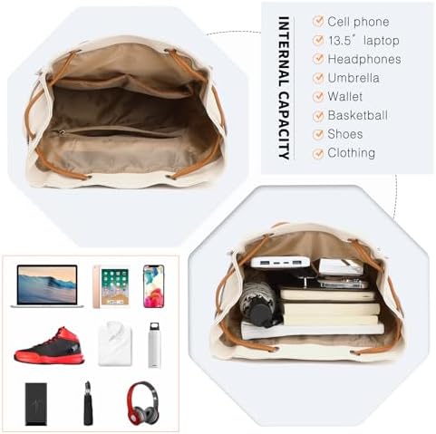 Backpack Womens Fashion Backpacks Beige&Brown Backpack Ladies PU Leather Waterproof Daypack Medium School Work Travel - Image 4