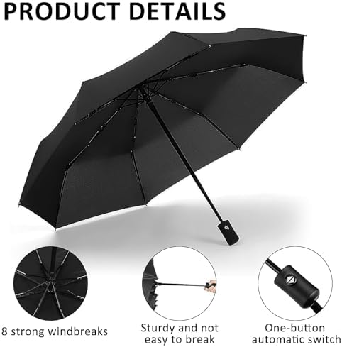 6 Pack Folding Travel Umbrella, Automatic Open Umbrellas Bulk, 8 Ribs Windproof Compact Umbrellas, Portable Sun Rain UV Auto Open & Close Umbrella for Men Women, Black - Image 3