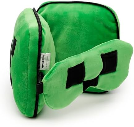 Puckator Relaxeazzz Minecraft Creeper Shaped Plush Travel Pillow & Eye Mask - Sleep Eye Mask Masks - Kids Travel Accessories For Sleeping Airplane - Flight Plane Neck Pillow Pillows - Image 3