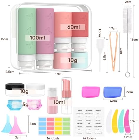 26 Pack Squeezable Silicone Travel Bottles Set - Empty, Leak-Proof, Refillable Containers for Toiletries, TSA Approved Travel Accessories for Women, Airplane Travel Essentials - Image 2