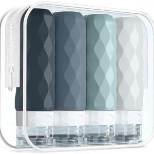 Silicone Travel Bottles for Toiletries with Clear Bag- 4 Pack Holiday Essentials Travel Bottles for Toiletries- Refillable Shampoo and Conditioner Bottle -Leakproof, Squeezy Travel Accessories