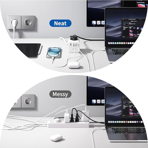 UK to European Plug Adapter with 1.5M Extension Cable, Aodeng 4 Way Travel Extension Lead with 4 USB Compact Cube Type E/F Travel Adapter for Germany France Spain Poland Greece Netherlands etc. - Image 7