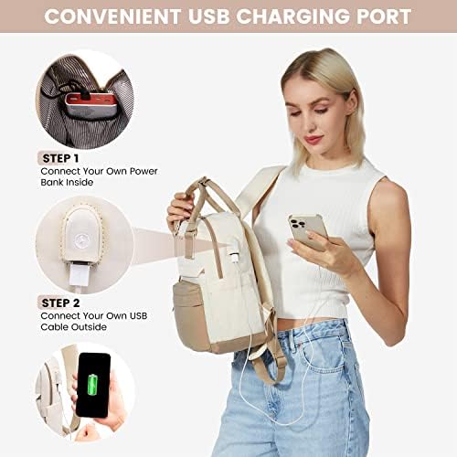 LOVEVOOK Backpack Womens Small Fashion Rucksack Bag for Ladies with USB Port Waterproof Handbag for Girls Anti-theft Mini Casual Daypack City Pack for School Uni Travel, Beige Khaki - Image 4