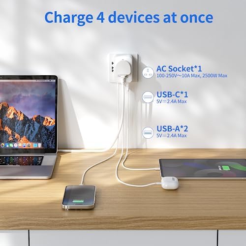 Universal Travel Adapter, Hotimy Worldwide Travel Adapter with USB C & 2 USB A Ports, Dual 10A Fused International Power Adapter, Universal Plug Adaptor All in One for Europe, UK, US, Australia & More - Image 3