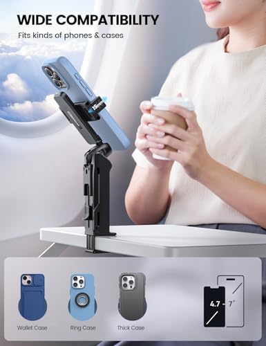 Lamicall Airplane Phone Holder for Travel - [Upgrade Wide Clip] 360° Rotating Adjustable Plane Phone Mount, Universal HandsFree Travel Essentials for Flying, Phone Stand for Home, Office, 4.7-7” Phone - Image 2