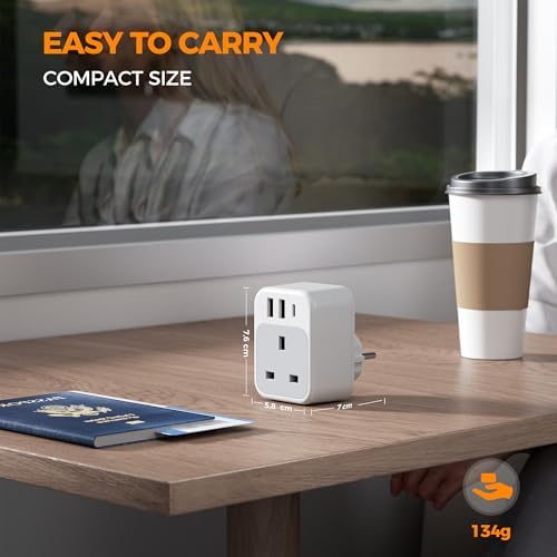 TESSAN UK to European Plug Adapter 2 Pack, USB C Travel Adapter UK to Europe with 3 USB, 4 in 1 Type E F EU Plug for Euro Spain France Turkey Germany Egypt Norway Iceland Greece Portugal Poland - Image 6