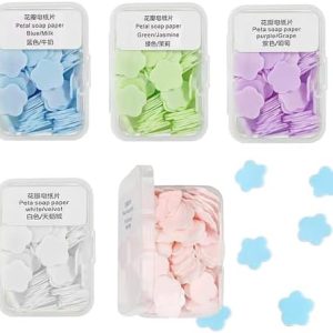 5 Box Travel Soap Sheets Portable Mini Travel Soap Paper Mini Scented Slice Sheets with Storage Box Mini Scented Slice Backpacking Essentials Travel Camping Hiking Outdoor Sports
