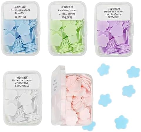5 Box Travel Soap Sheets Portable Mini Travel Soap Paper Mini Scented Slice Sheets with Storage Box Mini Scented Slice Backpacking Essentials Travel Camping Hiking Outdoor Sports