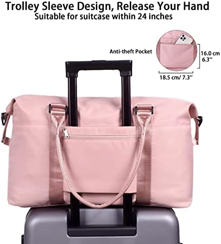 Weekend Bag, Overnight Bag Carry on Bag Holdalls Travel Bag for Women Gym Waterproof Weekender Tote Bag (Pink) - Image 3
