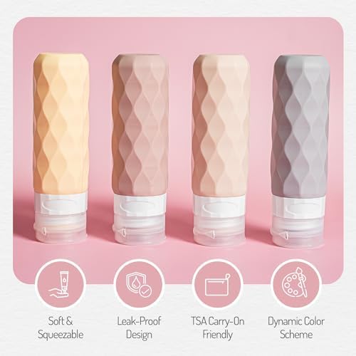 Silicone Travel Bottles for Toiletries with Clear Bag- 4 Pack Holiday Essentials Travel Bottles for Toiletries- Refillable Shampoo and Conditioner Bottle-Leakproof, Squeezy Travel Accessories (Rose) - Image 3