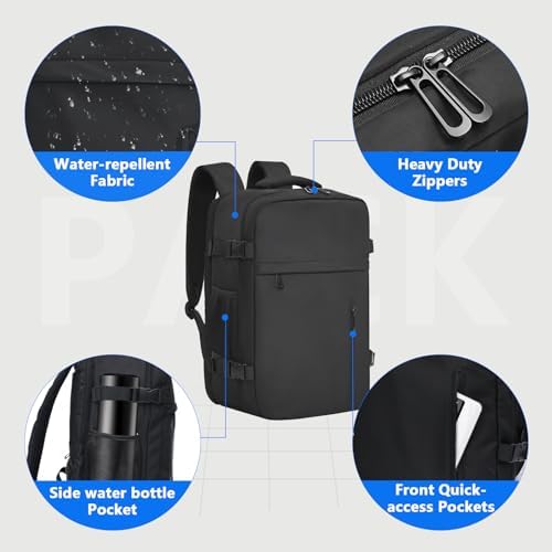Cabin Bags 40x20x25 for Ryanair Underseat Carry-Ons Travel Backpack - Hand Luggage Backpack Cabin Bag Size 20L - Daypack School Office Bag with USB Port - Black - Image 6