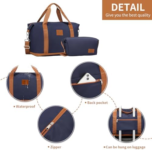 British Traveller Travel Duffel Bag for Women, Large Weekender Overnight Bag Expandable Hospital Holdall Duffle Bag with Toiletry Bag Sport Gym Bag Carry On Tote Bag (Navy) - Image 4