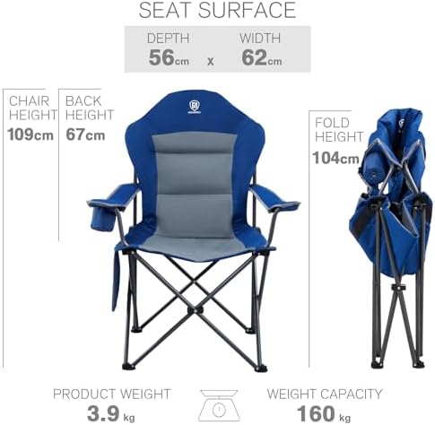 EVER ADVANCED Camping Chairs for Adults Heavy Duty Folding Chair Up to 160kg Oversized with High Back & Cup Holder & Side Pocket Comfy Camp Fold Up Chair - Image 3