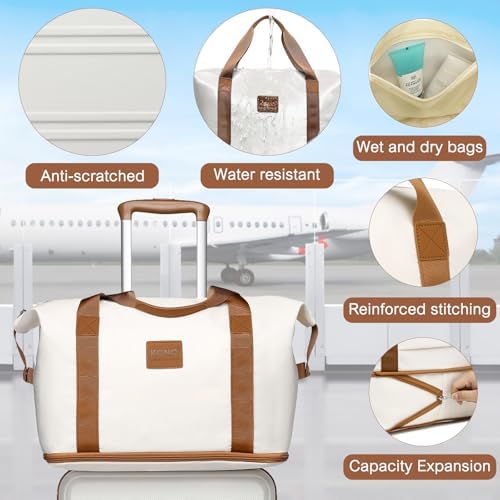 Kono Suitcase Lightweight ABS Hard Shell Carry-Ons Cabin Case 12'' and 20'' Luggage Set with TSA Lock Luggage Sets of 4 Piece Included Duffels Bag & Toiletry Bag for Travel(Cream White) - Image 3