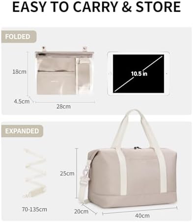 ECOHUB Ryanair Cabin Bags 40x20x25, 20L Underseat Hand Luggage Bag, Foldable Carry On Bag with Removable Wet Pocket, Water-Resistant Overnight Hospital Weekend Bag for Women, Beige (Patent Pending) - Image 7