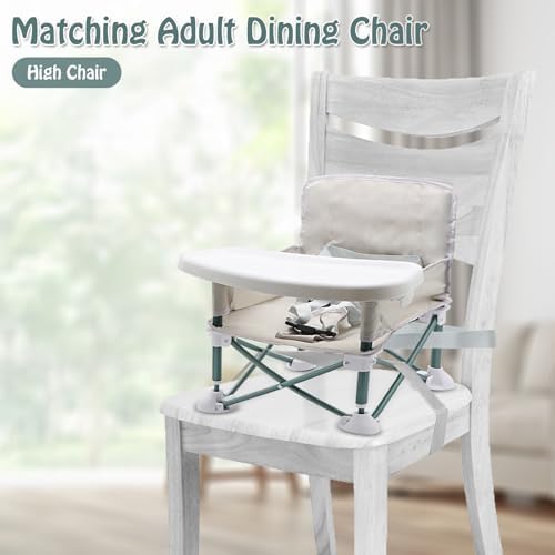 Baby Camping Chair with Tray, Folding Toddler Booster Seat, Portable High Chair Seat Baby Chair with Travel Bag, Travel Highchair, Baby Feeding Chair for Picnic Camping Beach Travel - Image 5