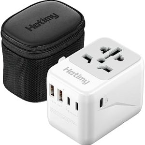 Worldwide Travel Adapter with USB C, Hotimy Universal Plug Adaptor with 5.6A Multi USB Ports (3 USB C + 2 USB A) International Socket 10A Fuses, Travel Plugs for Europe UK US AUS (Type C/G/A/I)