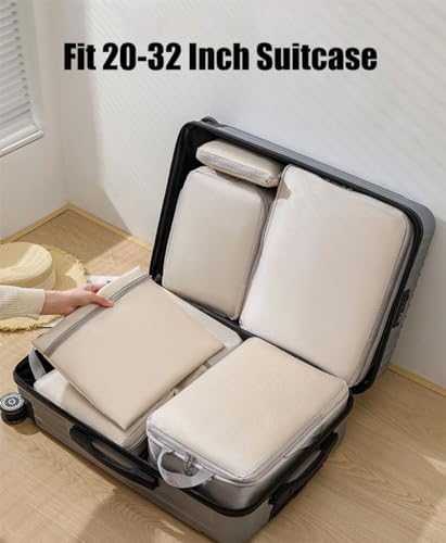 4Pcs Compression Packing Cubes Set for Suitcase, Expandable Travel Luggage Storage Bags Travel Accessories Organizers (Beige) - Image 7