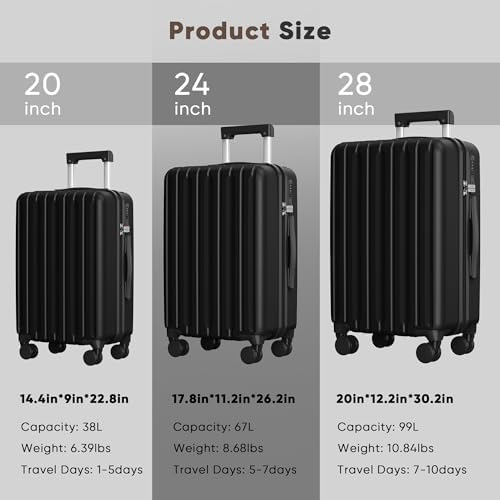 SHOWKOO Suitcase Large 28 Inch Expandable Hard Shell Lightweight Polycarbonate Travel Luggage Durable High Capacity with Wheels TSA Lock, Black - Image 9