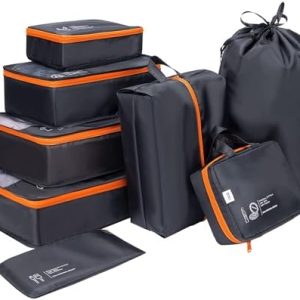 DIMJ Packing Cubes 8 Sets Travel Luggage Organizers for Suitcases Packing Organiser with Label Shoe Storage Bags Laundry Bag, Black