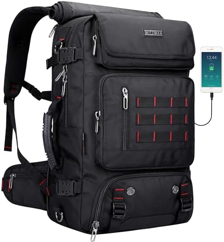 WITZMAN Carry on Travel Backpack for Men Airline Approved Convertible Nylon Duffle Backpack Luggage Bag (B682 Black)
