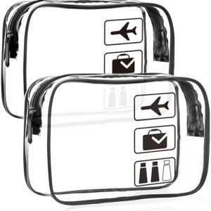 Clear Travel Toiletries Bag, 2 Pack TSA Approved Toiletry Bag with Zippers Travel Essentials PVC Waterproof Cosmetic Clear Makeup Bag for Women and Men