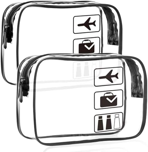 Clear Travel Toiletries Bag, 2 Pack TSA Approved Toiletry Bag with Zippers Travel Essentials PVC Waterproof Cosmetic Clear Makeup Bag for Women and Men