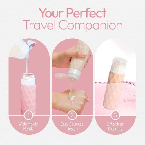 Silicone Travel Bottles for Toiletries with Clear Bag- 4 Pack Holiday Essentials Travel Bottles for Toiletries- Refillable Shampoo and Conditioner Bottle-Leakproof, Squeezy Travel Accessories (Rose) - Image 6