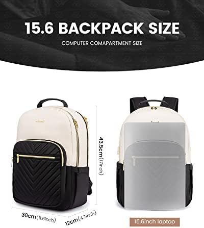 LOVEVOOK Laptop Backpack Womens,15.6 Inch Rucksack Bag for Women,School College Travel University Back Pack,Lightweight Large Work Bags with USB Charging Port, Ladies Backpacks, Black Beige - Image 4