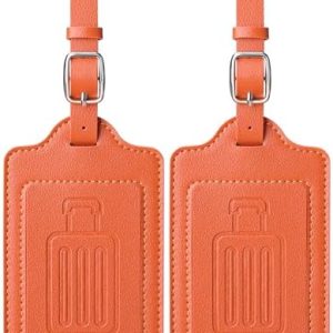 Teskyer 2 Pack Luggage Tags, Luggage Tags for Suitcases, Luggage Labels, Microfiber Leather, Strong, Durable, Noticeable, Travel Tags, Travel Accessories, Orange