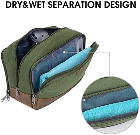 WANDF Travel Toiletry Bag for Men Hanging Dopp Kit Canvas Toiletry Organizer Water-Resistant Vegan Leather Shaving Bag for Toiletries Accessories (Green) - Image 4