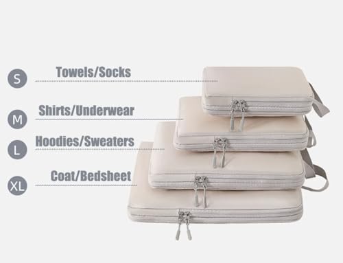 4Pcs Compression Packing Cubes Set for Suitcase, Expandable Travel Luggage Storage Bags Travel Accessories Organizers (Beige) - Image 3