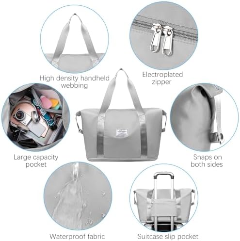 Weekend Bag for Women - Overnight & Carry-On Expandable Holdall for Vacation, Sports, Shopping (36L Grey) - Image 6